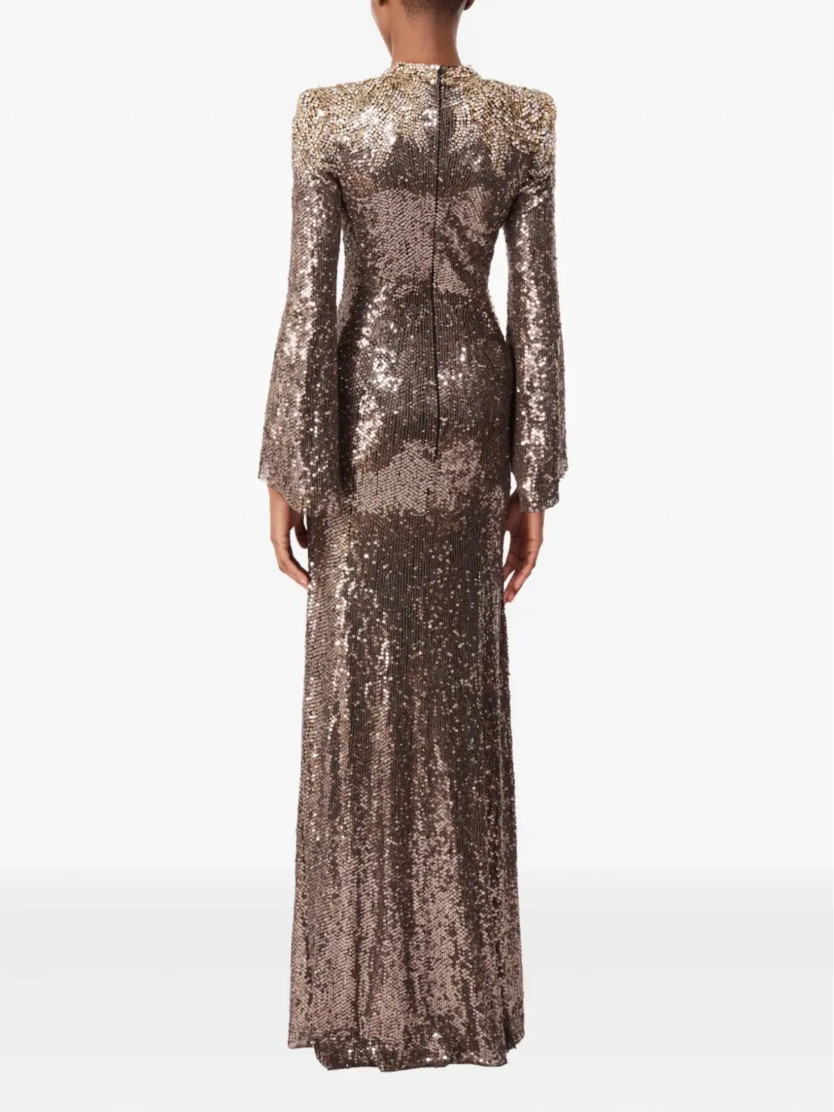 Jenny Packham スパンコール装飾ベルスリーブ マキシドレス ブラウン - 画像3