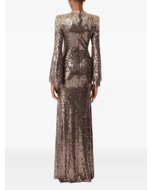 Jenny Packham スパンコール装飾ベルスリーブ マキシドレス ブラウン - サムネイル3