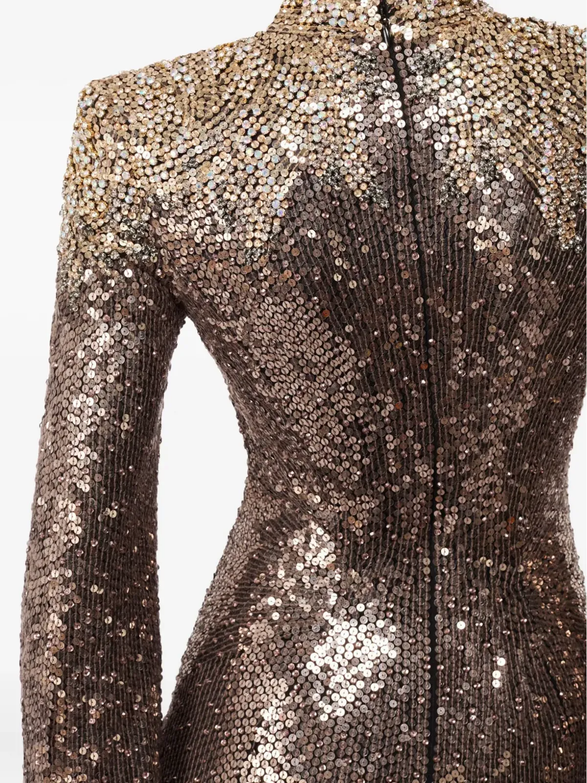 Jenny Packham スパンコール装飾ベルスリーブ マキシドレス ブラウン - 画像4