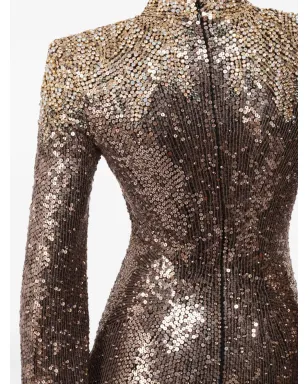 Jenny Packham スパンコール装飾ベルスリーブ マキシドレス ブラウン - サムネイル4