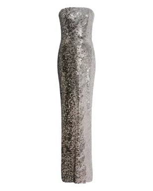  Jenny Packham セクイン装飾ストラップレスマキシドレス（シルバー） - サムネイル1