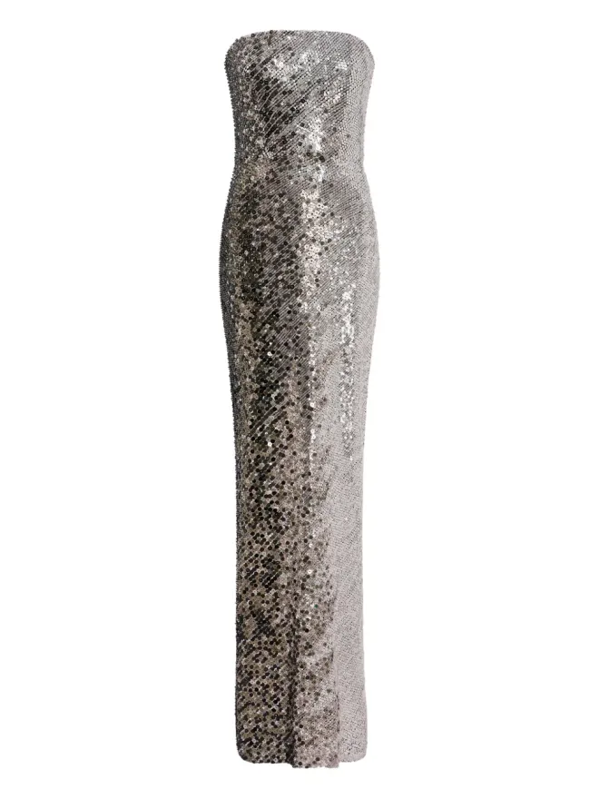 Jenny Packham  Jenny Packham セクイン装飾ストラップレスマキシドレス（シルバー）の商品画像