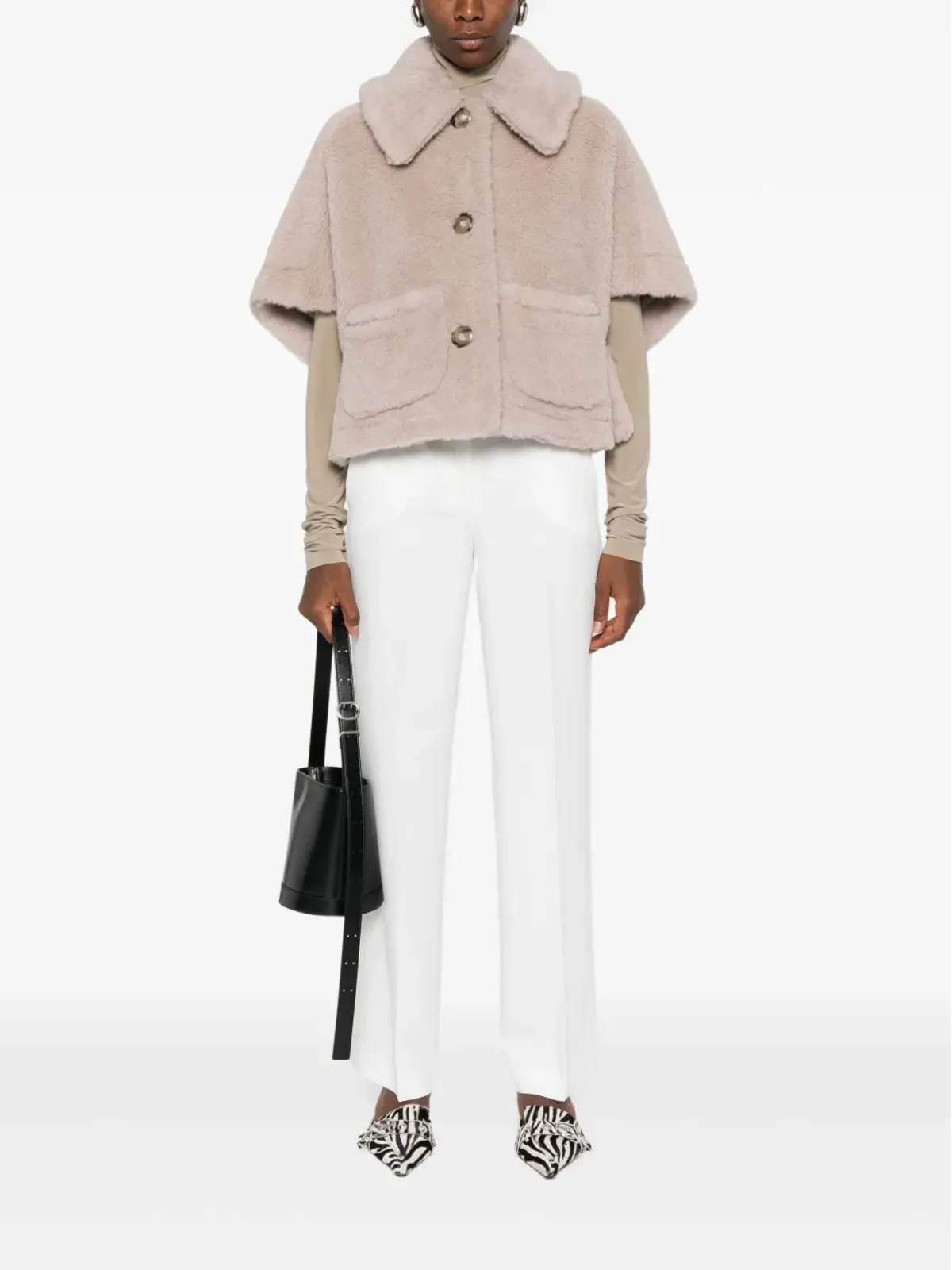 Max Mara テディボタンアップケープ ピンク - 画像2