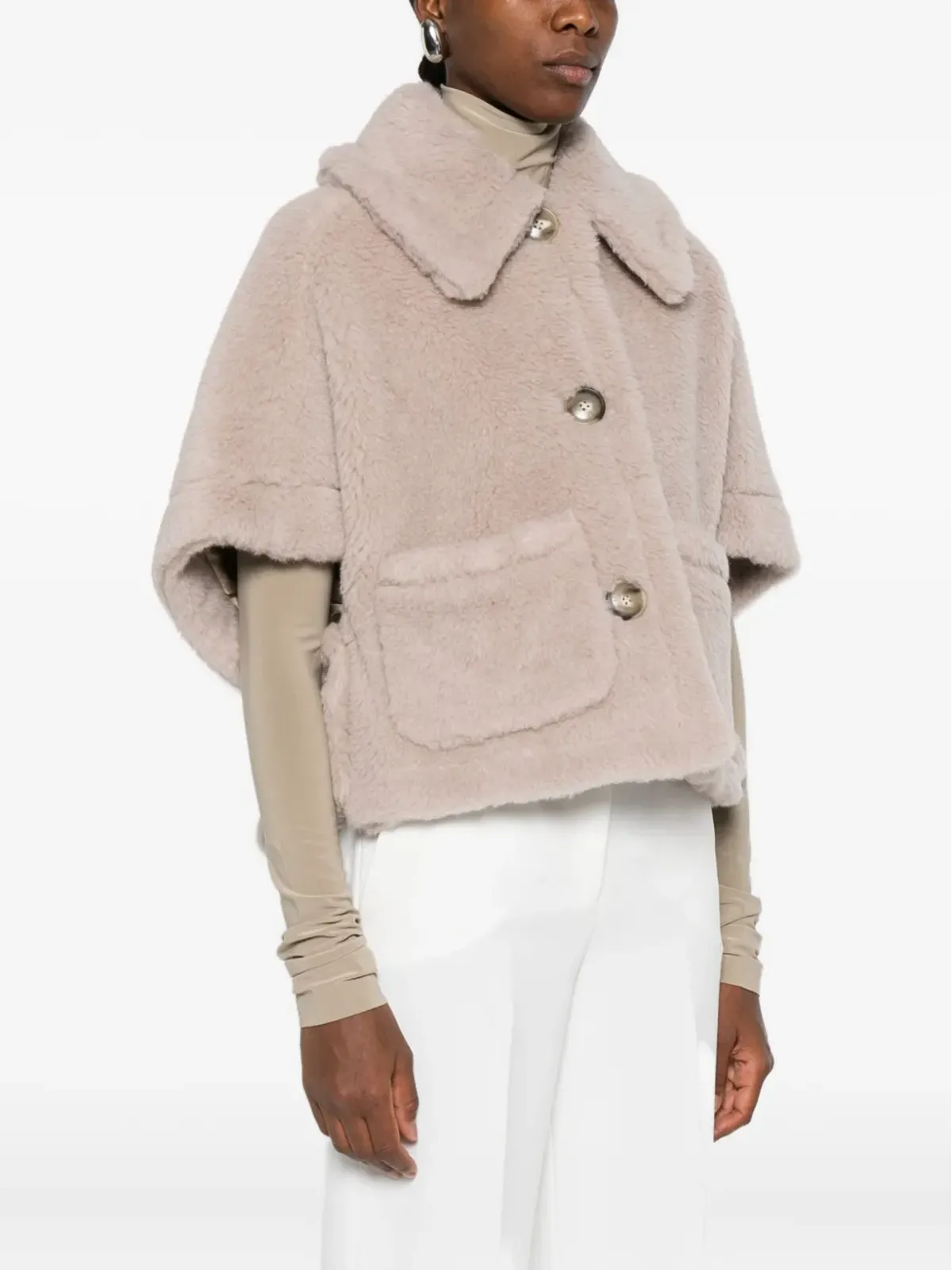 Max Mara テディボタンアップケープ ピンク - 画像3