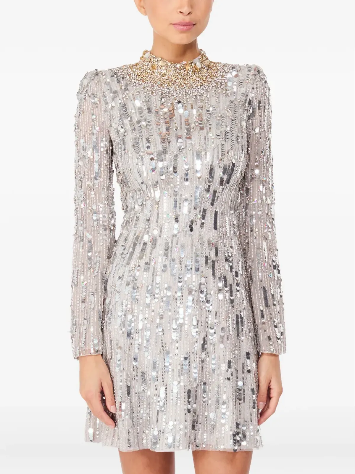 Jenny Packham パッション・スパンコール装飾ミニドレス グレー - 画像2
