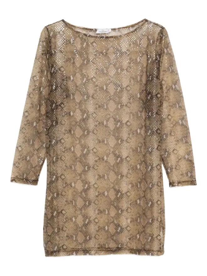 Valentino Garavani Pre-Owned Valentino Garavani Pre-Owned 1990s snakeskin mesh dress - 1990年代 蛇皮柄メッシュドレス（ベージュ系/ブラウン系）の商品画像