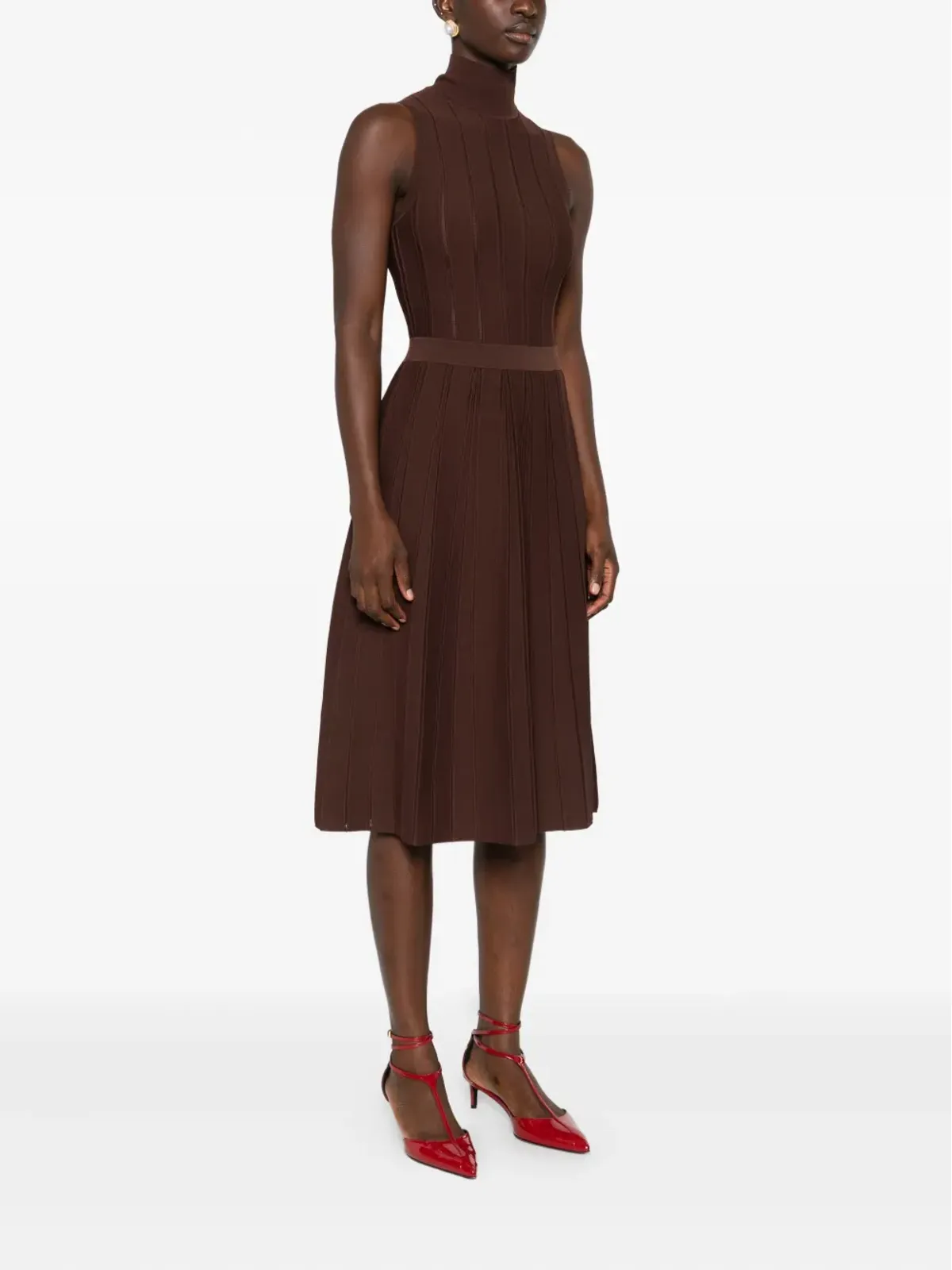 Elisabetta Franchi リブ編みタートルネックベルト付きマキシドレス - 画像3