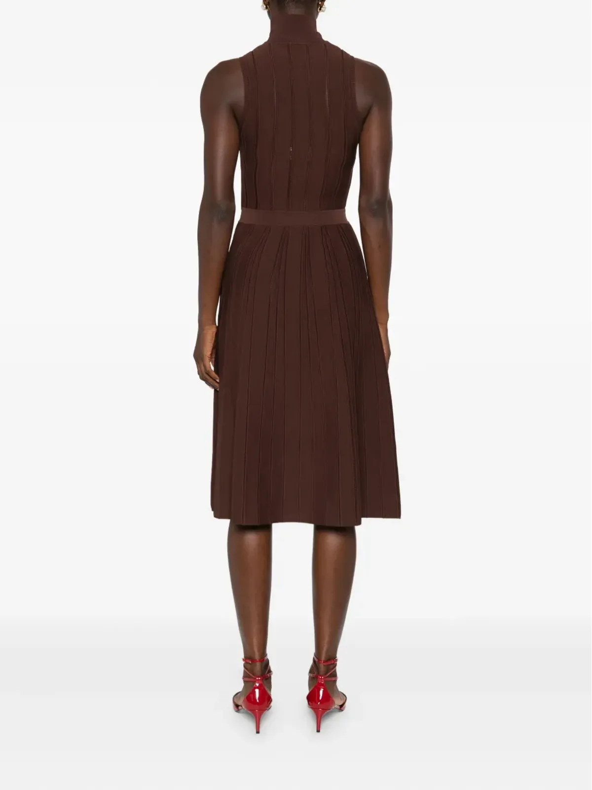 Elisabetta Franchi リブ編みタートルネックベルト付きマキシドレス - 画像4