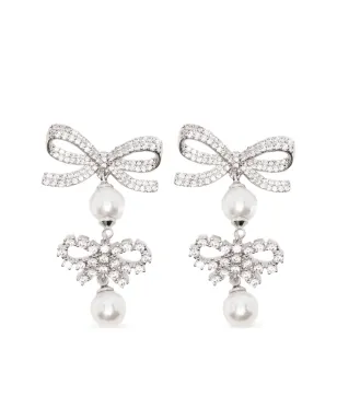 Self-Portrait ダブルボウ・パールドロップ イヤリング - シルバー - サムネイル1