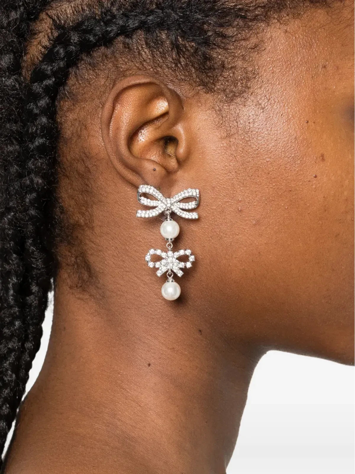 Self-Portrait ダブルボウ・パールドロップ イヤリング - シルバー - 画像2