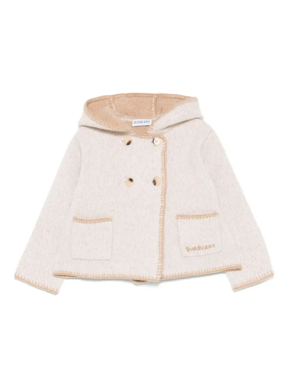 Burberry Kids フーデッド ダブルブレスト ウールコート - 画像1