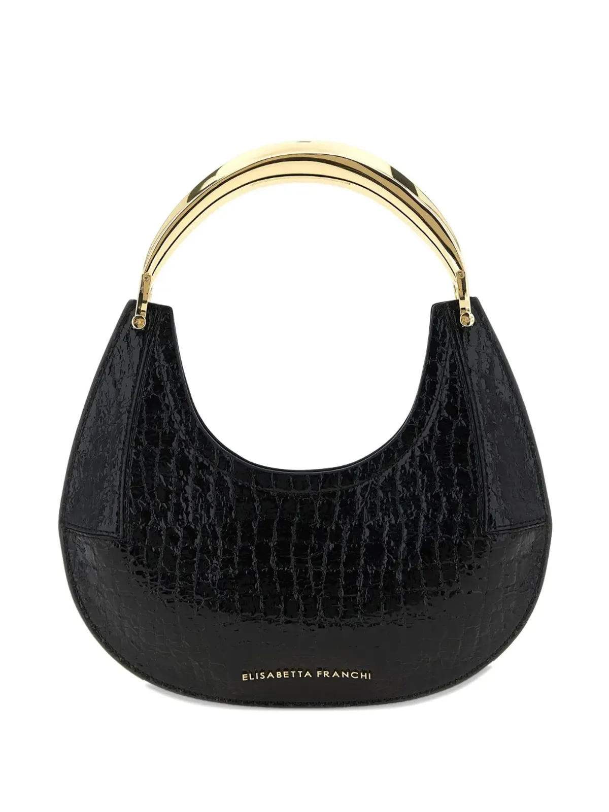 Elisabetta Franchi クロコダイルプリント半月型ショルダーバッグ - ブラック - 画像1