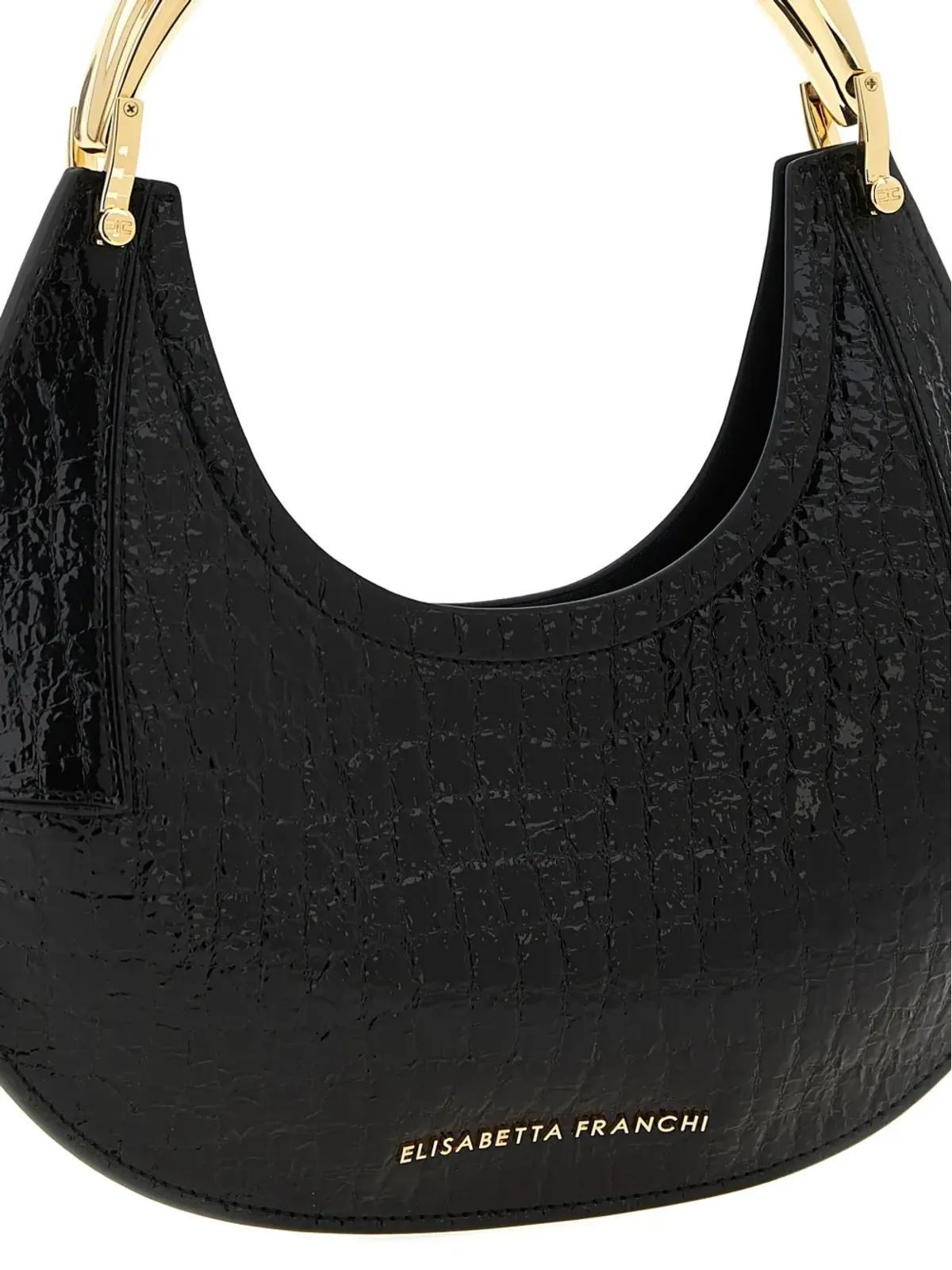 Elisabetta Franchi クロコダイルプリント半月型ショルダーバッグ - ブラック - 画像3