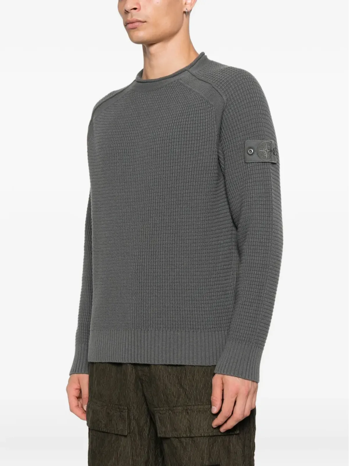 Stone Island ラグランスリーブ ウール スウェットシャツ グレー - 画像3