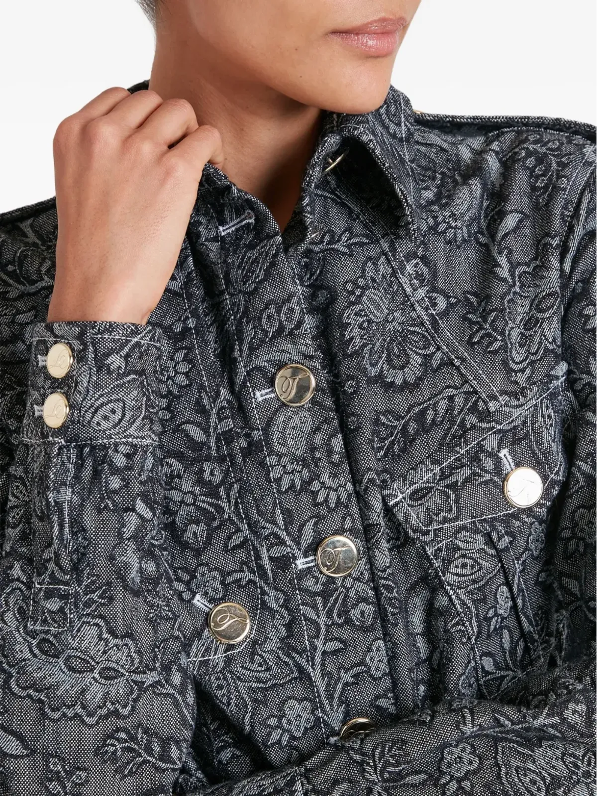 Temperley London 花柄プリント ベルト付きデニムジャケット - 画像5