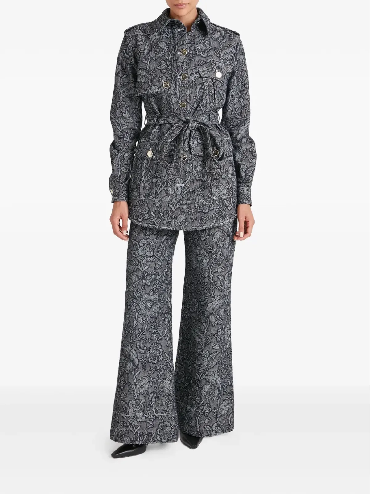 Temperley London 花柄プリント ベルト付きデニムジャケット - 画像2