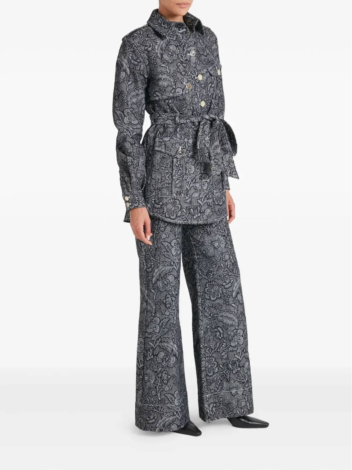 Temperley London 花柄プリント ベルト付きデニムジャケット - 画像3