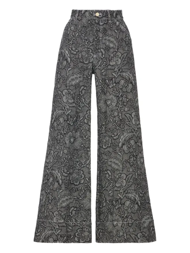Temperley London Temperley London 花柄プリントジャカードジーンズ ブラックの商品画像