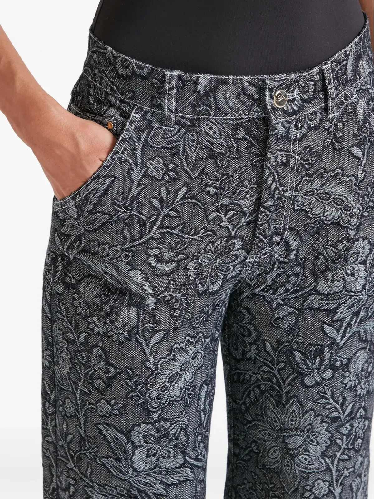 Temperley London 花柄プリントジャカードジーンズ ブラック - 画像5