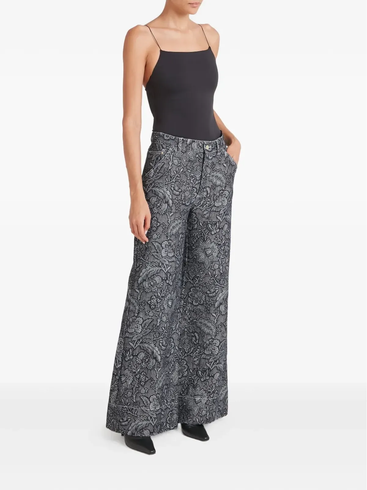 Temperley London 花柄プリントジャカードジーンズ ブラック - 画像3