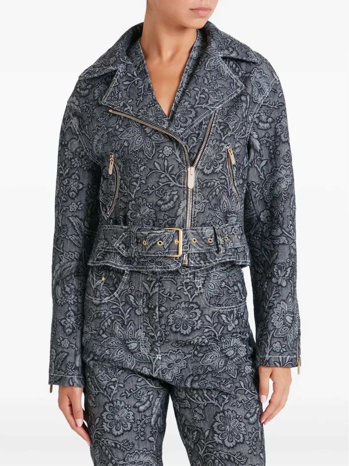 Temperley London 花柄プリントのベルト付きバイカージャケット - 画像3