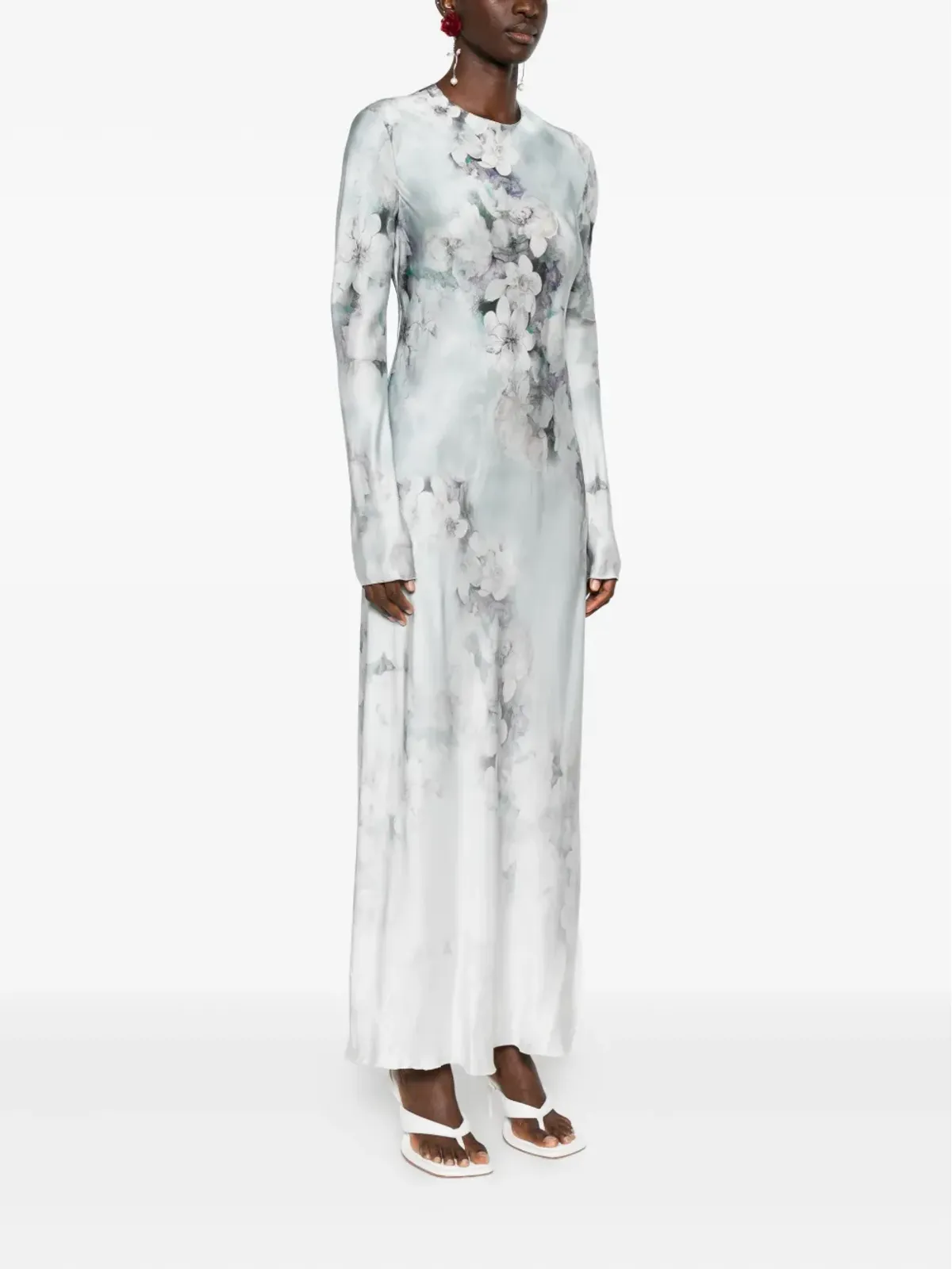 Alberta Ferretti 花柄プリント長袖デイドレス - ブルー - 画像3