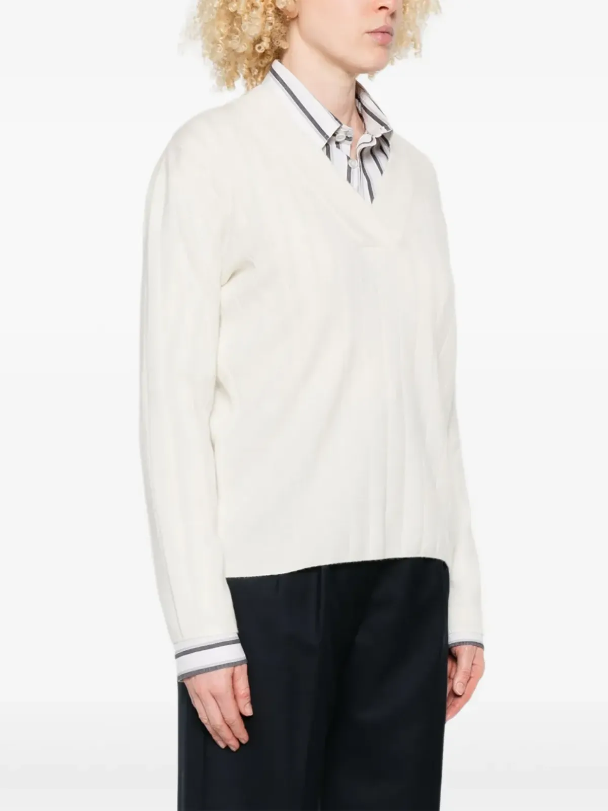Max Mara リブ編みVネックセーター - 画像3