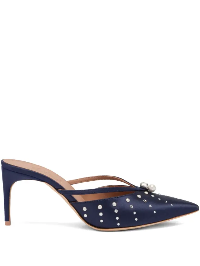 Malone Souliers Malone Souliers ネイビーブルー パール付きサテンミュールの商品画像