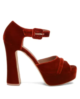 Malone Souliers 125mm ユリバックル ベルベット プラットフォームヒール サンダル (オレンジ) - サムネイル1