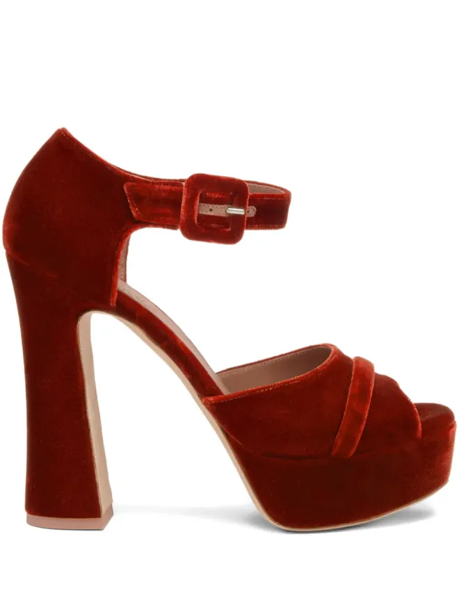 Malone Souliers Malone Souliers 125mm ユリバックル ベルベット プラットフォームヒール サンダル (オレンジ)の商品画像