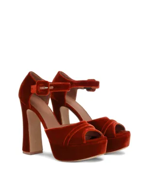 Malone Souliers 125mm ユリバックル ベルベット プラットフォームヒール サンダル (オレンジ) - サムネイル2