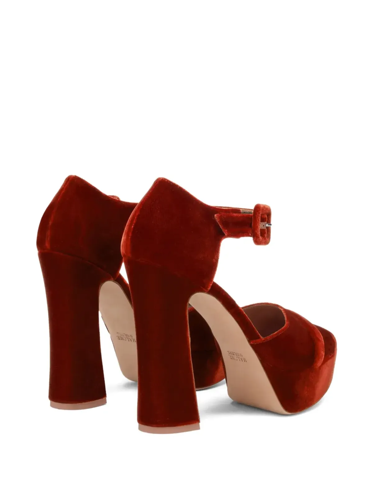 Malone Souliers 125mm ユリバックル ベルベット プラットフォームヒール サンダル (オレンジ) - 画像4