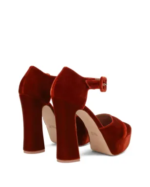 Malone Souliers 125mm ユリバックル ベルベット プラットフォームヒール サンダル (オレンジ) - サムネイル4