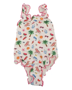 MC2 Saint Barth Kids ラッフルプリント水着 - ホワイト - サムネイル1