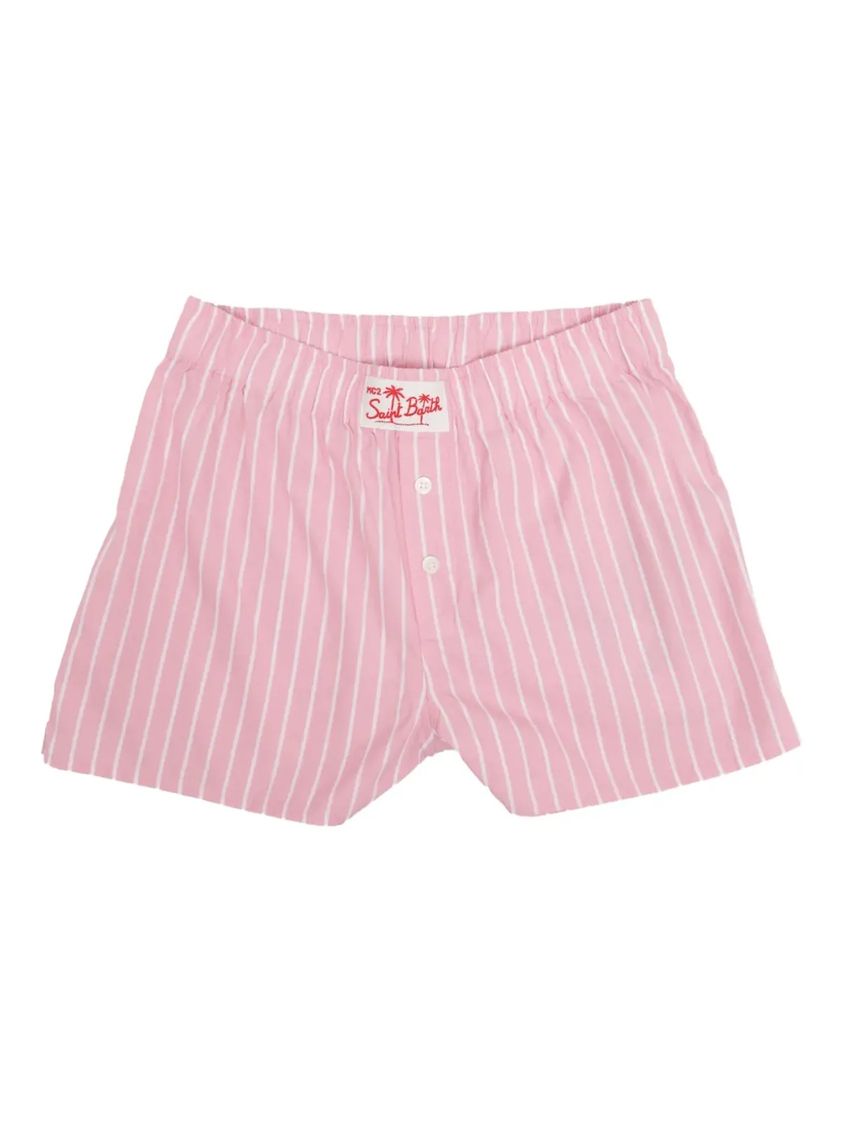 MC2 Saint Barth Kids ロゴパッチ付きストライプ柄ショートパンツ - 画像1