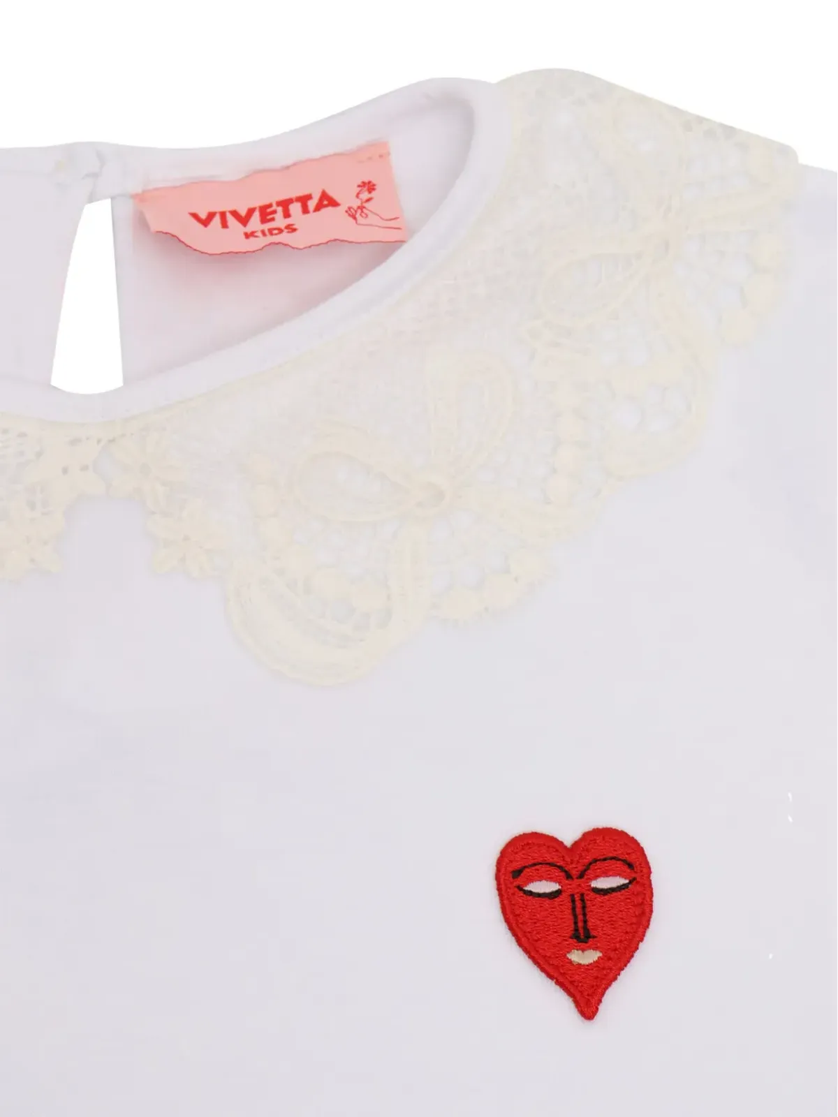 Vivetta Kids レース襟付きハートアップリケTシャツ - 画像3