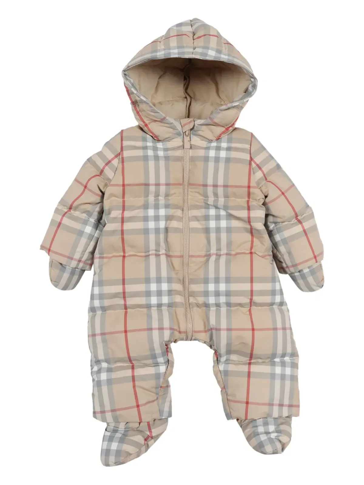 Burberry Kids チェック柄キルティッド中綿入りロンパース - 画像1