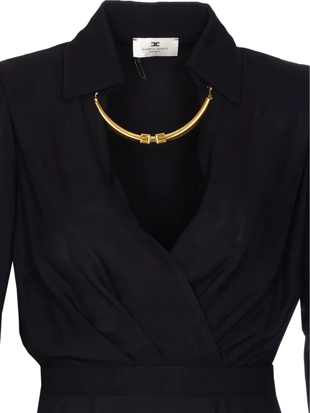 Elisabetta Franchi Vネック ロゴネックレス付きミディドレス - 画像3