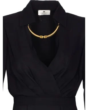 Elisabetta Franchi Vネック ロゴネックレス付きミディドレス - サムネイル3