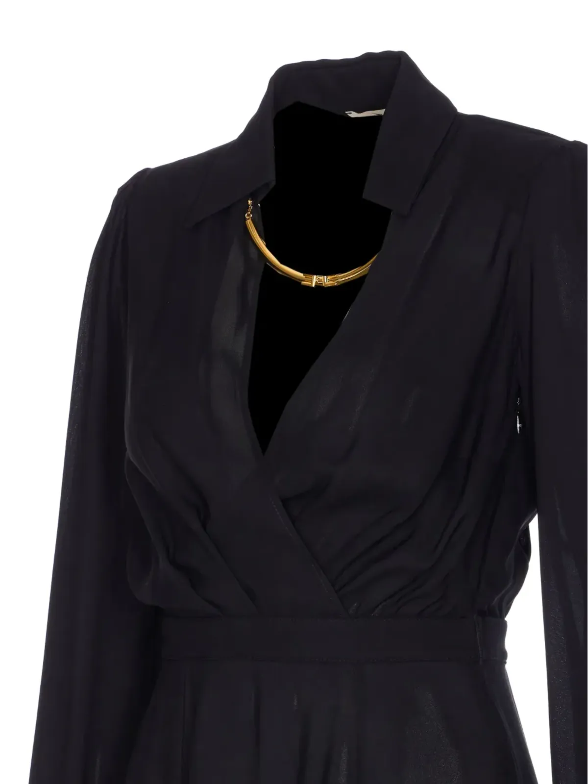 Elisabetta Franchi Vネック ロゴネックレス付きミディドレス - 画像4