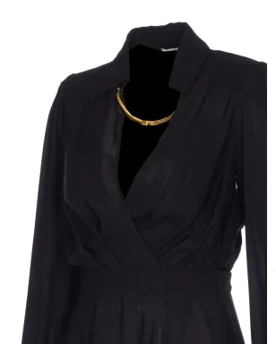 Elisabetta Franchi Vネック ロゴネックレス付きミディドレス - サムネイル4