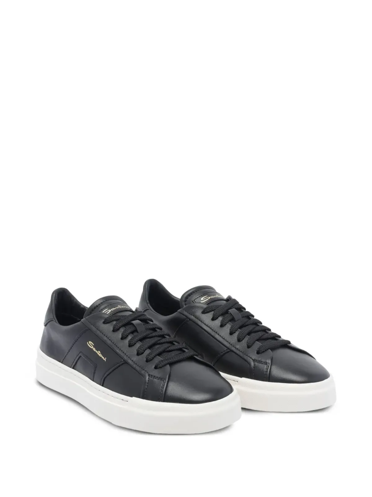 Santoni round-toe leather sneakers - Black - 画像2