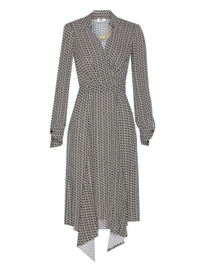 Elisabetta Franchi Elisabetta Franchi 幾何学柄Vネック ミディドレス - ブラックの商品画像