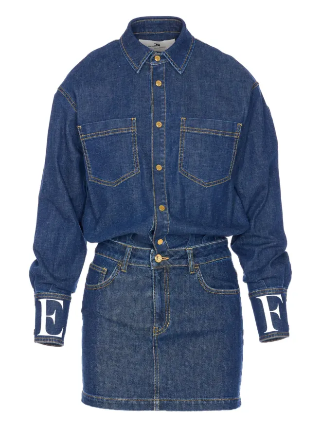Elisabetta Franchi Elisabetta Franchi スナップボタン付きデニムミニドレス（ブルー）の商品画像