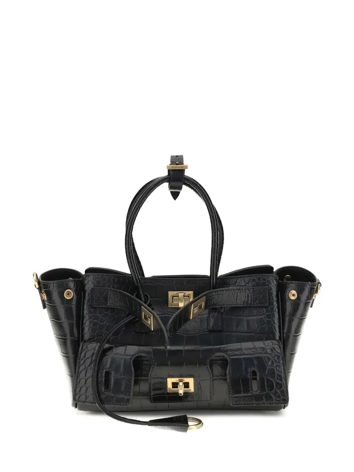 Balenciaga クロコダイルエフェクト・トップハンドルショルダーバッグ（ブラック） - 画像1