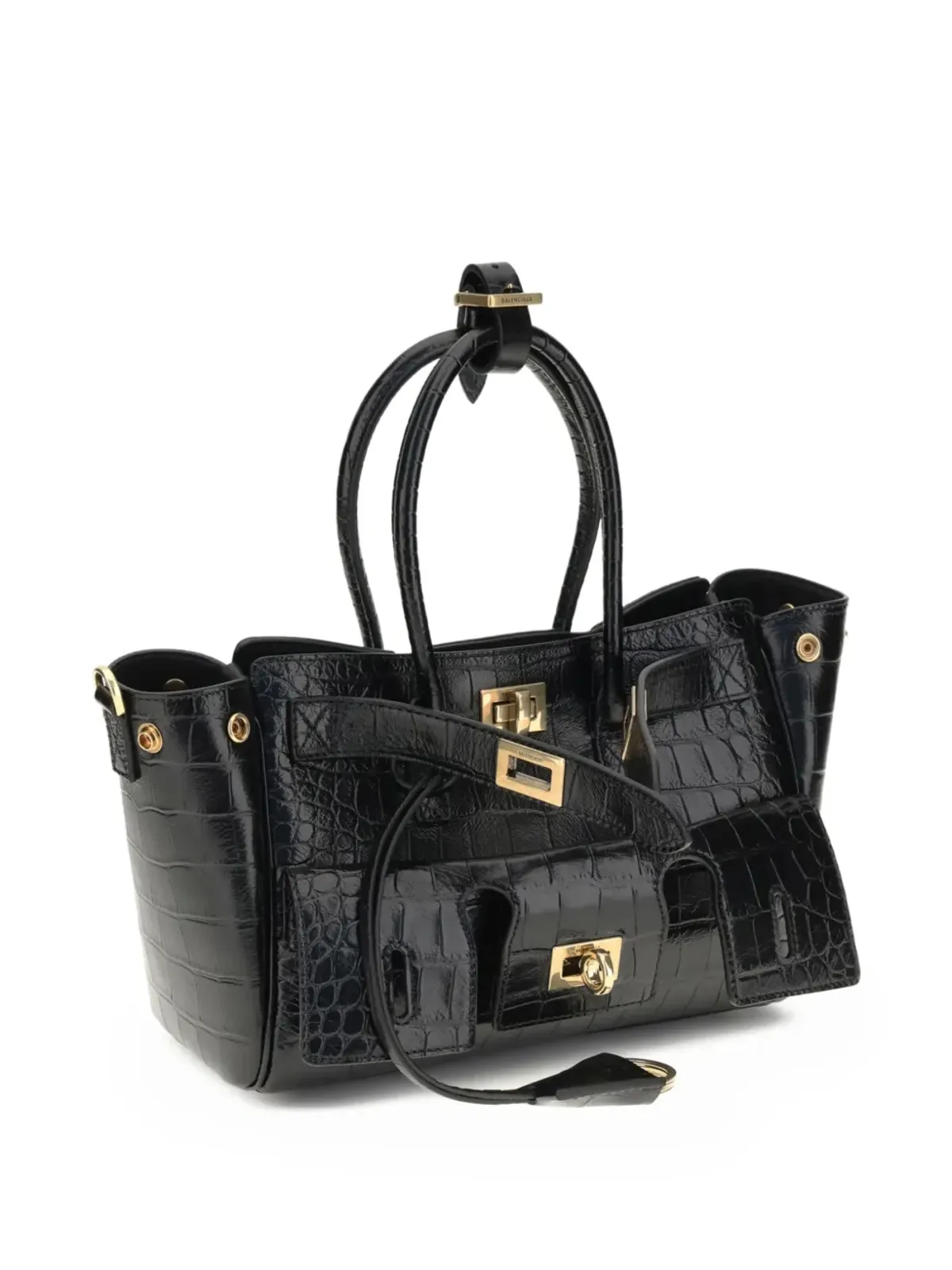 Balenciaga クロコダイルエフェクト・トップハンドルショルダーバッグ（ブラック） - 画像2