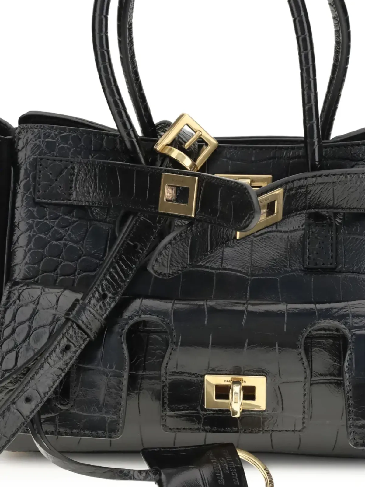 Balenciaga クロコダイルエフェクト・トップハンドルショルダーバッグ（ブラック） - 画像4