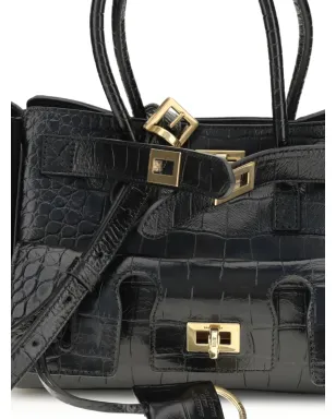 Balenciaga クロコダイルエフェクト・トップハンドルショルダーバッグ（ブラック） - サムネイル4