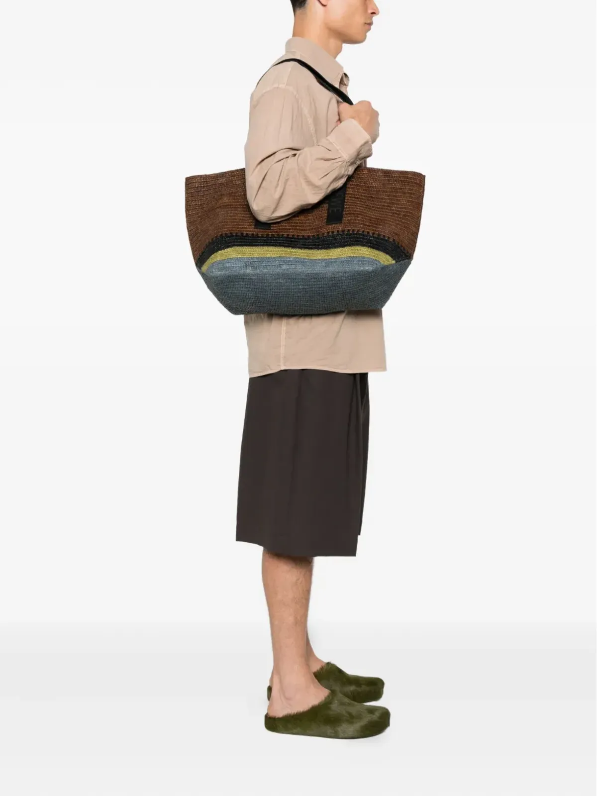 LOEWE フォールド・ショッパー ラフィア織 ロゴ トートバッグ - 画像2