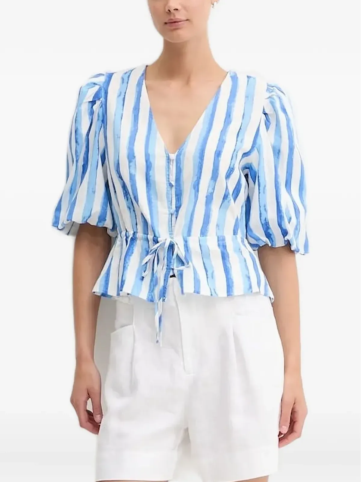 Pedro Del Hierro puff-sleeve striped top - Blue - 画像1